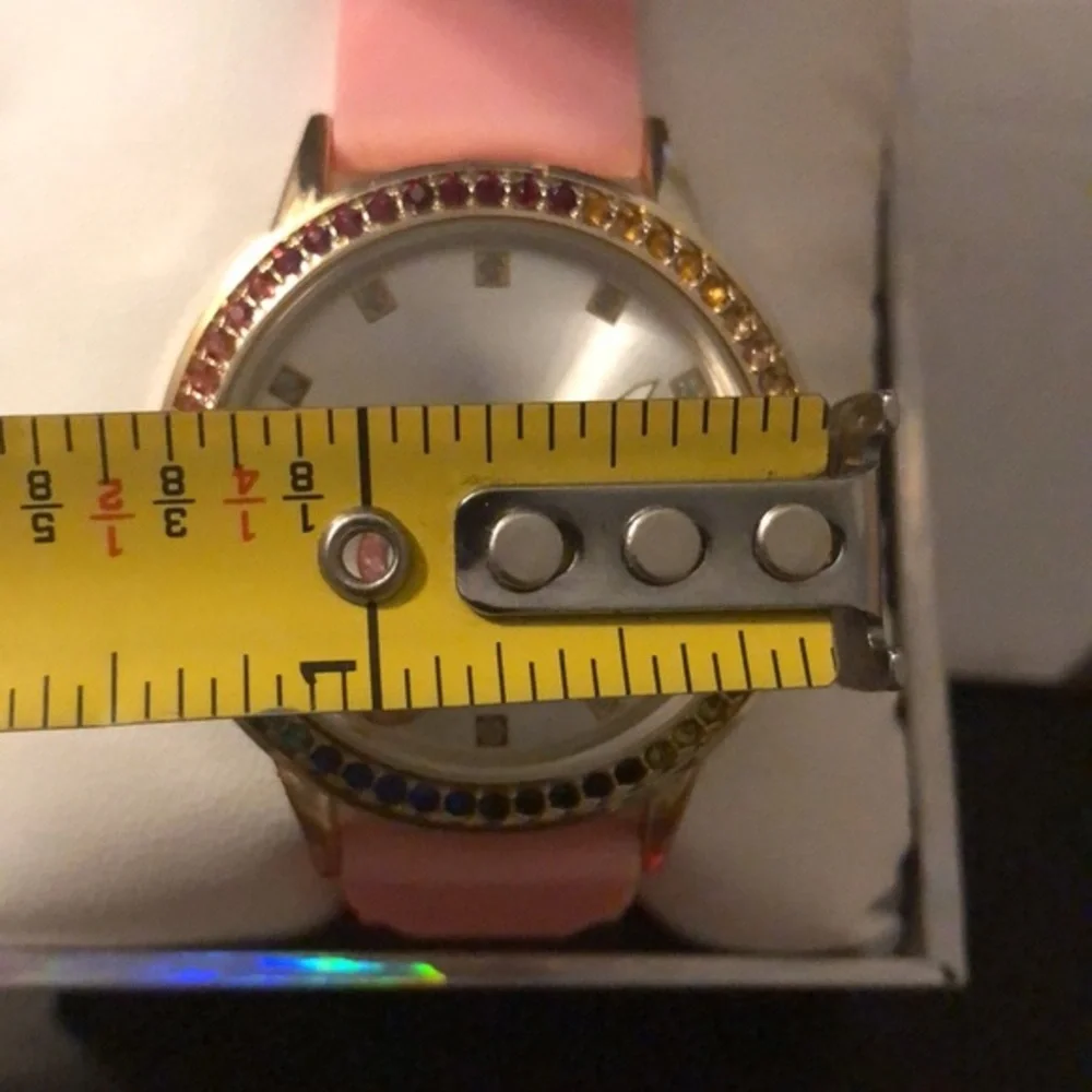 Juicy Couture black label pink silicon strap silver face rainbow dial‎ watch new